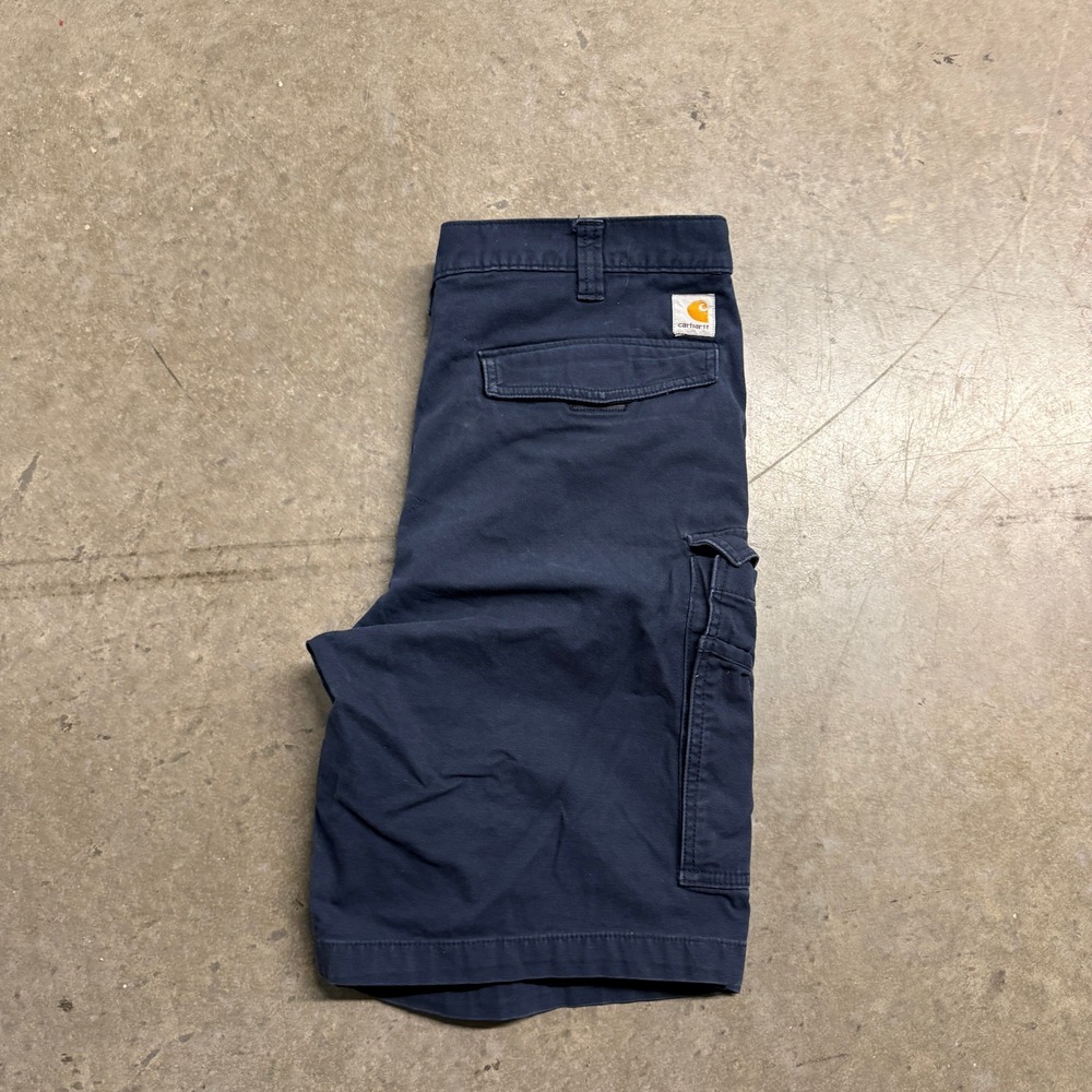 Carhartt Mens Relaxed Fit Cargo Shorts Navy Blue Cotton Canvas Utility 36